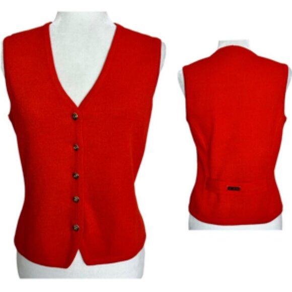 St. John Santana Knit Sweater Vest Fitted Gold Hardware Vintage Gilet Small - Picture 1 of 8